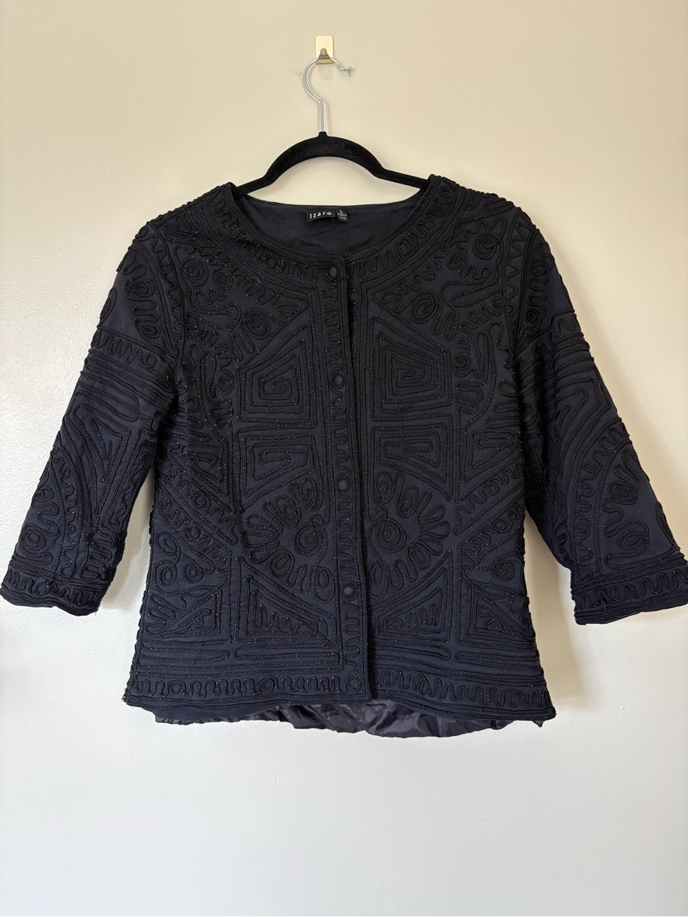 izaro | Vintage Black Textured Embroidered Blazer Size Large
